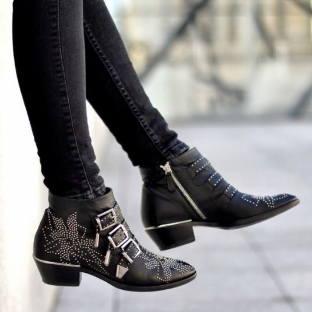 💥 CHLOE Susanna Bootie Black Leather Silver Studs Sz 36.5 NEW